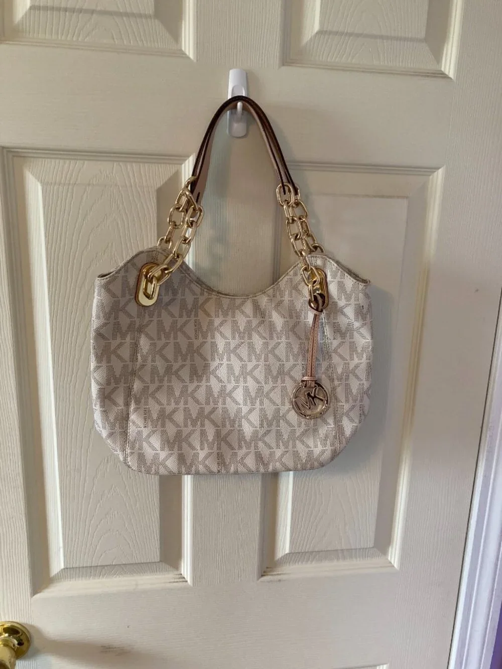 Michael Kors Signature  Logo Hobo Shoulder Bag with Gold Tone Hardware